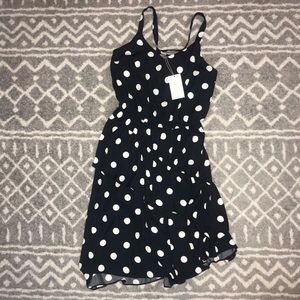 Black and White Polkadot Ruffle Dress